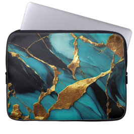 Deep Teal Marble with Bold Gold Veins Laptopschutzhülle