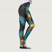 Deep Teal Marble with Bold Gold Veins Leggings (Rechts)