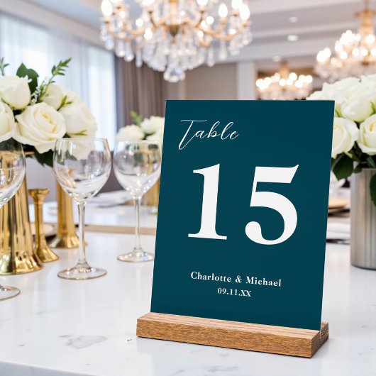 Deep Teal Minimalist Wedding Table Number Acrylschild