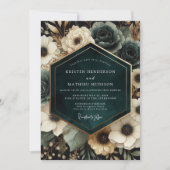 Deep Teal Moody Bloom Hochzeit Einladung (Vorderseite)