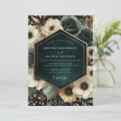 Deep Teal Moody Bloom Hochzeit Einladung (Stehend Vorderseite)