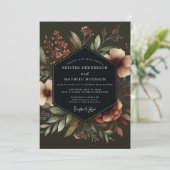 Deep Teal Moody Bloom Hochzeit Einladung (Stehend Vorderseite)