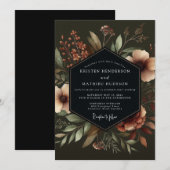 Deep Teal Moody Bloom Hochzeit Einladung (Vorne/Hinten)