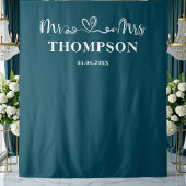 Deep Teal | Mr and Mrs Elegant Simple Backdrop Wandteppich