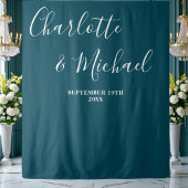 Deep Teal Script Minimalist Wedding Backdrop Wandteppich