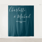 Deep Teal Script Minimalist Wedding Backdrop Wandteppich (Vorderseite)