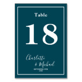 Deep Teal Script Minimalist Wedding Tischnummer (Vorderseite)