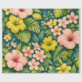 Deep Teal Tropical Hibiscus Floral  Geschenkpapier (Flach)