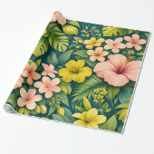 Deep Teal Tropical Hibiscus Floral  Geschenkpapier (Ungerollt)