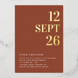 Deep Terracotta & Gold Wedding | Minimalist Photo Folieneinladung