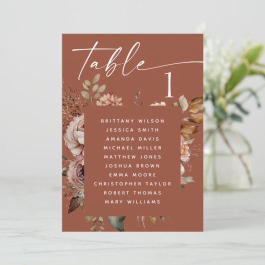 Deep Terracotta Seating Chart. Rustikal Boho Einladung (Stehend Vorderseite)