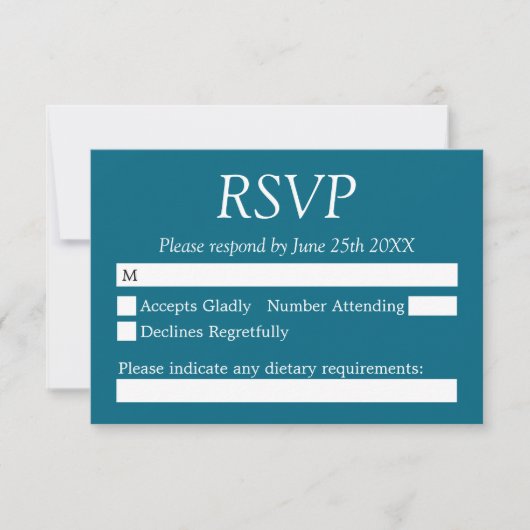 Deep Türkise Blue Wedding RSVP Card (Vorderseite)