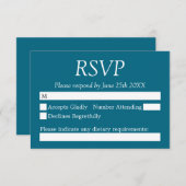 Deep Türkise Blue Wedding RSVP Card (Vorne/Hinten)