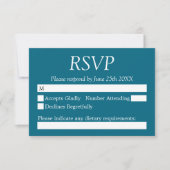 Deep Türkise Blue Wedding RSVP Card Karte (Vorderseite)