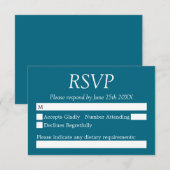 Deep Türkise Blue Wedding RSVP Card Karte (Vorne/Hinten)