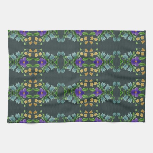 Deep Turquoise Floral Geschirrtuch (Horizontal)