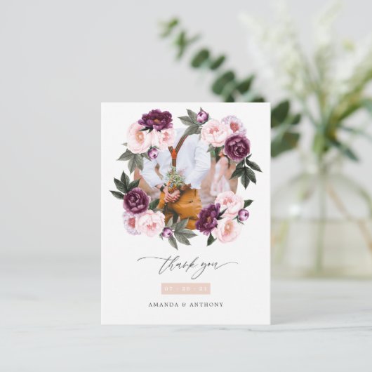 Deep Velvet & Blush Pink Blumenzwiebeln Vielen Dan Postkarte (Stehend Vorderseite)