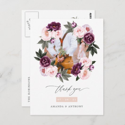 Deep Velvet & Blush Pink Blumenzwiebeln Vielen Dan Postkarte (Vorne/Hinten)