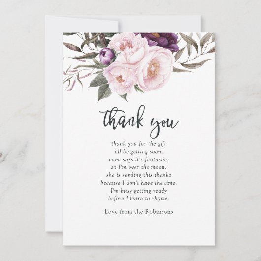 Deep Velvet Floral Baby Dusche Vielen Dank Einladung (Vorderseite)