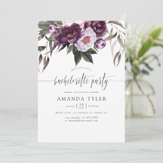 Deep Velvet Floral Junggeselinnen-Abschied Einladung (Stehend Vorderseite)