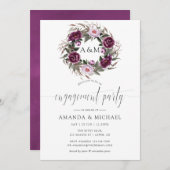Deep Velvet Floral Monogram Engagement Party Einladung (Vorne/Hinten)