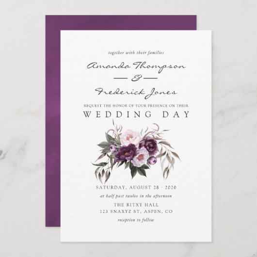 Deep Velvet Floral Wedding Einladung (Vorne/Hinten)