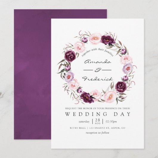 Deep Velvet Floral Wedding Einladung (Vorne/Hinten)