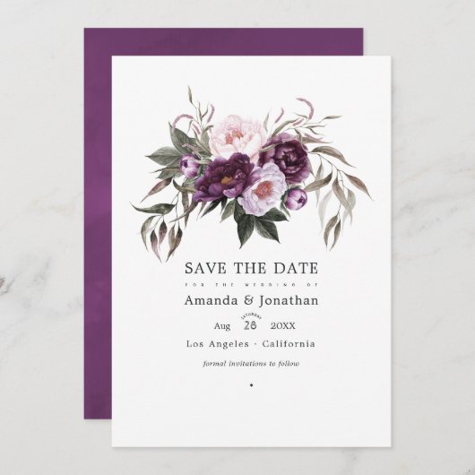 Deep Velvet Floral Wedding Foto Save The Date (Vorne/Hinten)