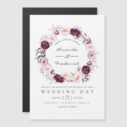 Deep Velvet Floral Wedding Magneteinladung (Vorne/Hinten)