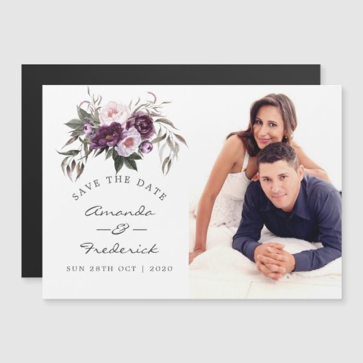 Deep Velvet Floral Wedding Save the Date Magneteinladung (Vorne/Hinten)