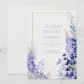 Deep Violet Watercolor Muscari Gold Frame Wedding Einladung (Vorne/Hinten)