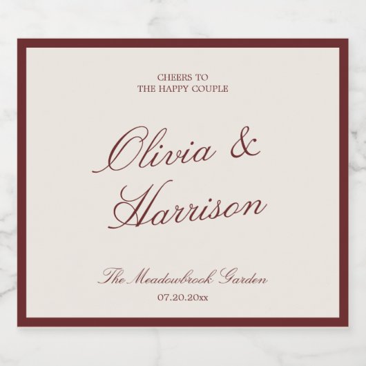 Deep Wine Classic Calligraphy Wedding Schaumweinetikett (Einzelnes Label)