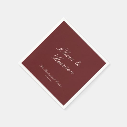 Deep Wine Classic Calligraphy Wedding Serviette (Ecke)