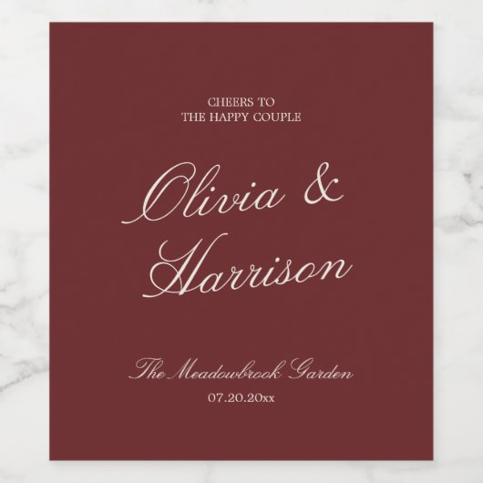 Deep Wine Classic Calligraphy Wedding Weinetikett (Einzelnes Label)