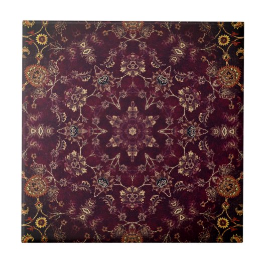 Deep Wine Maroon Burgundy Kaleidoscope Fliese (Vorderseite)