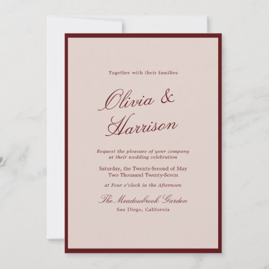 Deep Wine Old Money Calligraphy Wedding Invitation Einladung (Vorderseite)