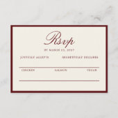 Deep Wine Old Money Wedding RSVP Card Begleitkarte (Vorderseite)