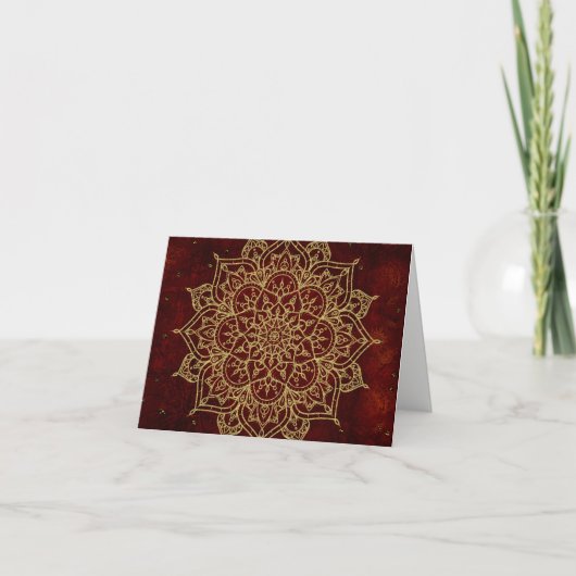 Deep Wine Red Mandala & Gold Glam Modern Thank You Dankeskarte (Vorderseite)