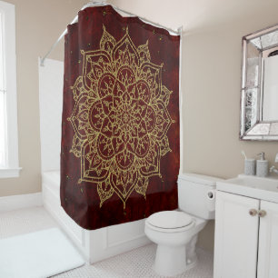 Deep Wine Red Mandala & Gold Glam Moderner Chic Duschvorhang