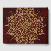 Deep Wine Red Mandala & Gold Glam Moderner Chic Gästebuch (Rückseite)
