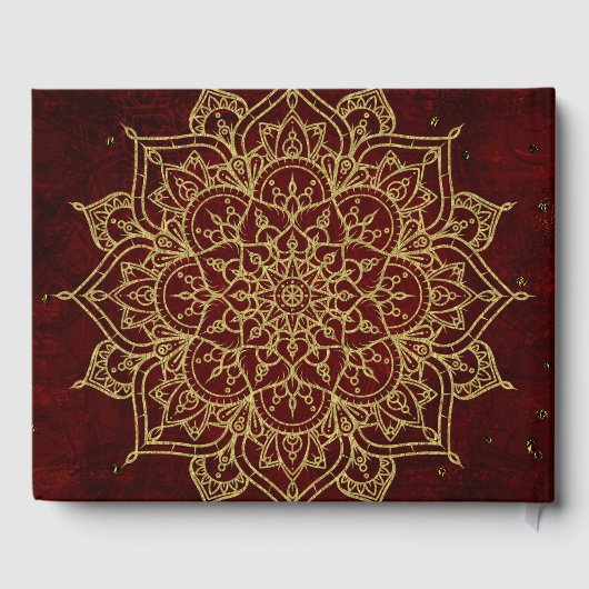 Deep Wine Red Mandala & Gold Glam Moderner Chic Gästebuch (Rückseite)