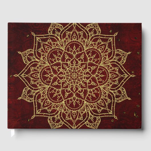 Deep Wine Red Mandala & Gold Glam Moderner Chic Gästebuch (Vorderseite)