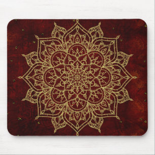 Deep Wine Red Mandala & Gold Glam Moderner Chic Mousepad