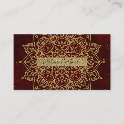 Deep Wine Red Mandala & Gold Glam Moderner Chic Visitenkarte (Vorderseite)