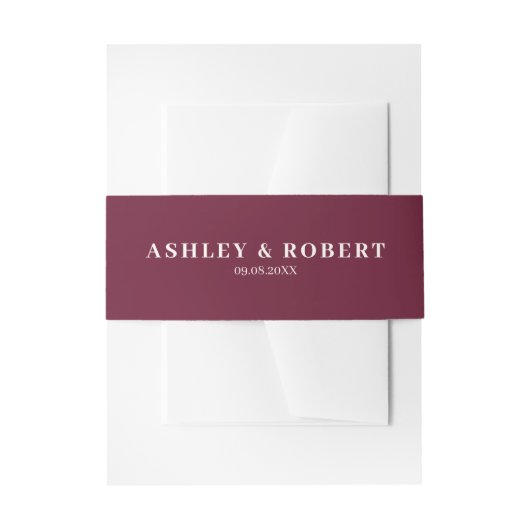 Deep Wine Red Modern Wedding Invitation Einladungsbanderole (Vorderseite Beispiel)