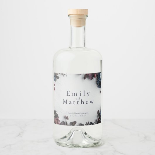 Deep Woodland Romance Wedding Alkoholflaschenetikett (Vorderseite)