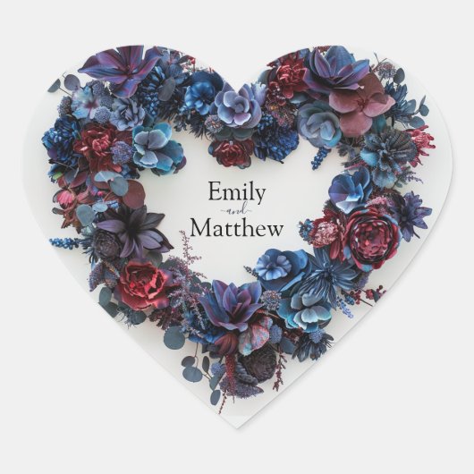 Deep Woodland Romance Wedding Herz-Aufkleber (Vorderseite)