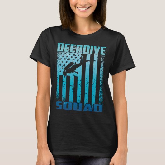 DeepDive Squad US Flag Unterwasser-Scuba T-Shirt (Vorderseite)