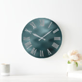 DeepTeal Silver Gray Minimal Metallic römische Zah Große Wanduhr (Zuhause)