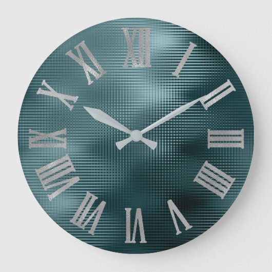 DeepTeal Silver Gray Minimal Metallic römische Zah Große Wanduhr (Vorderseite)
